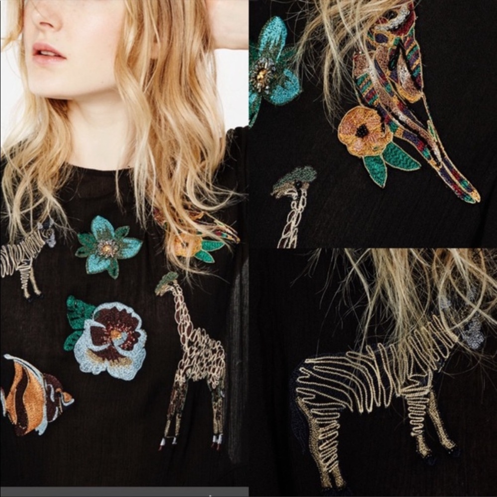 Zara Basic Rare Embroidered Animal Mesh Back Maxi - Picture 3 of 16